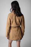 Mikel Suede Jacket - Women's cognac suede midi jacket