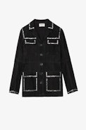 Lala Studded Suede Jacket - Women’s black suede jacket with silver-tone studs