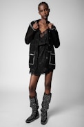 Lala Studded Suede Jacket - Women’s black suede jacket with silver-tone studs