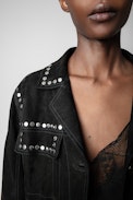Lala Studded Suede Jacket - Women’s black suede jacket with silver-tone studs