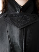 Macari Leather Coat - Long black smooth leather buttoned coat.