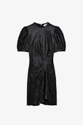 Abito Rixe in pelle stropicciata - Abito in pelle stropicciata a maniche corte a palloncino donna