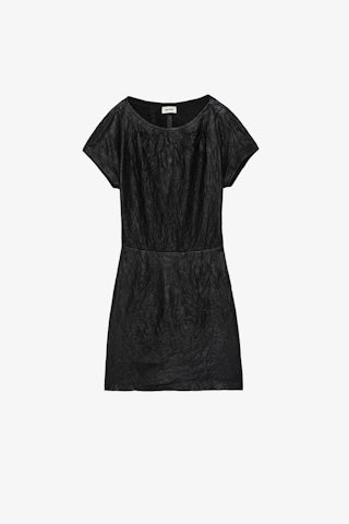 Robe Rexa Cuir Froissé - Women’s creased leather dress with short sleeves