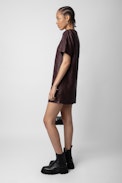 Riddy Dress 100% Crinkled Leather - Women’s short brown crinkled leather dress with short sleeves.
