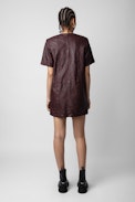 Riddy Dress 100% Crinkled Leather - Women’s short brown crinkled leather dress with short sleeves.