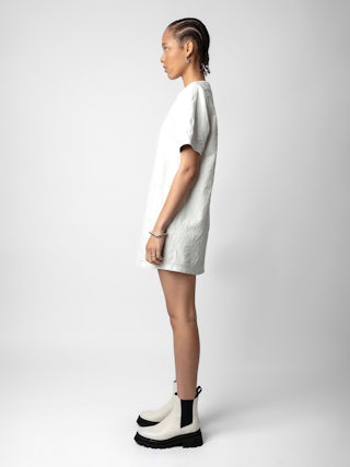 Robe Riddy Cuir Froissé - Robe courte en cuir froissé à manches courtes.