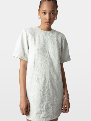 Dress Riddy Crinkled Leather - Short crinkled leather dress with short sleeves.