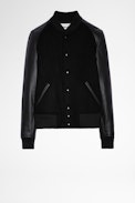 Birdie Jacket Leather - Women's black varsity jacket with leather sleeves