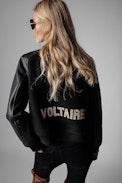Birdie Jacket Leather - Women's black varsity jacket with leather sleeves