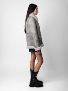 Abrigo Kain Shearling - Abrigo de borreguillo color antracita con forro forrado para mujer.