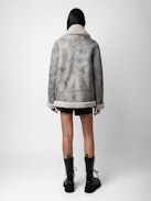 Abrigo Kain Shearling - Abrigo de borreguillo color antracita con forro forrado para mujer.