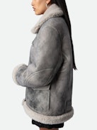Abrigo Kain Shearling - Abrigo de borreguillo color antracita con forro forrado para mujer.