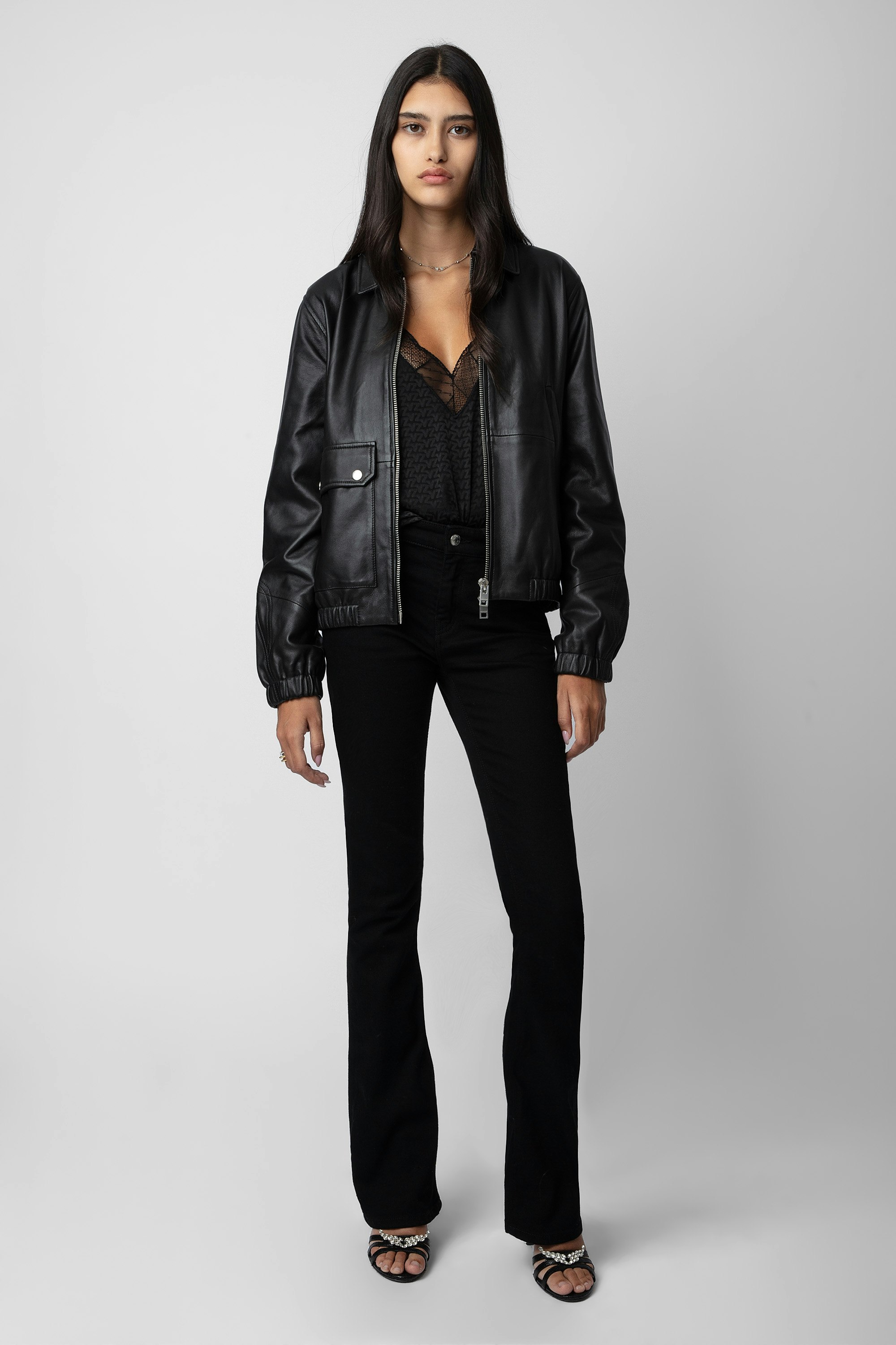 Lyssa Leather Jacket - Women’s black leather biker jacket with wings on the back.