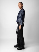 Liams Jacket 100% Leather - Women’s navy blue smooth leather jacket.