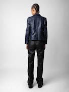 Liams Jacket 100% Leather - Women’s navy blue smooth leather jacket.