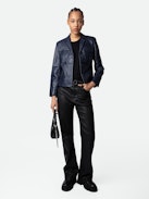 Liams Jacket 100% Leather - Women’s navy blue smooth leather jacket.