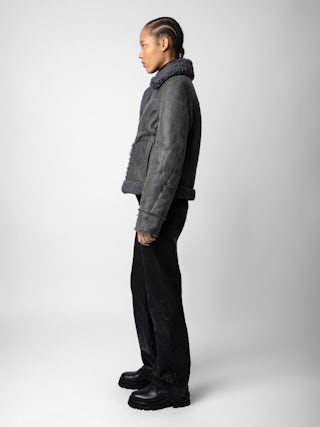 Kady Shearling Jacket - Aviator-style jacket in anthracite aged leather.