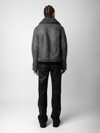 Kady Shearling Jacket - Aviator-style jacket in anthracite aged leather.