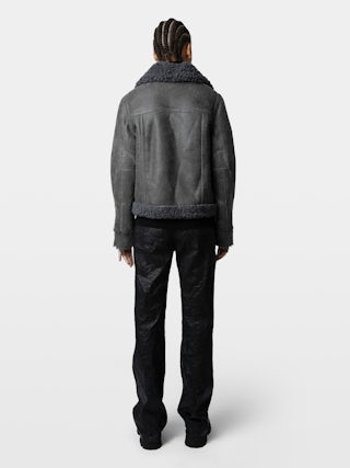 Chaqueta Kady Shearling - Chaqueta estilo aviador en piel envejecida color antracita.