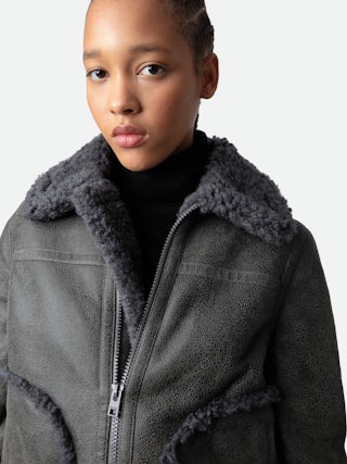 Kady Shearling Jacket - Aviator-style jacket in anthracite aged leather.