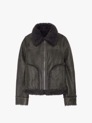 Kady Shearling Jacket - Aviator-style jacket in anthracite aged leather.