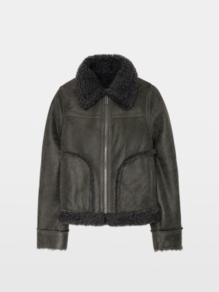 Chaqueta Kady Shearling - Chaqueta estilo aviador en piel envejecida color antracita.