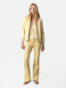 Kaia Leather Jacket - Light yellow grained leather jacket with zip and snap buttons, pockets and wings badge.