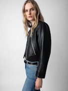 Bunta Reversible Leather Jacket - Reversible short black leather and khaki nylon jacket with zip and snap button fastening and pockets.