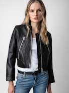 Bunta Reversible Leather Jacket - Reversible short black leather and khaki nylon jacket with zip and snap button fastening and pockets.