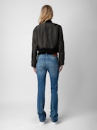 Bunta Reversible Leather Jacket - Reversible short black leather and khaki nylon jacket with zip and snap button fastening and pockets.