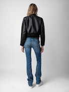 Bunta Reversible Leather Jacket - Reversible short black leather and khaki nylon jacket with zip and snap button fastening and pockets.