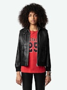 Luka Leather Jacket - Women's black leather jacket with zipper closure.