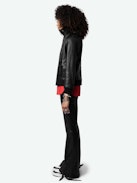 Luka Leather Jacket - Women's black leather jacket with zipper closure.