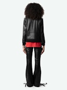 Luka Leather Jacket - Women's black leather jacket with zipper closure.