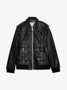 Luka Leather Jacket - Women's black leather jacket with zipper closure.