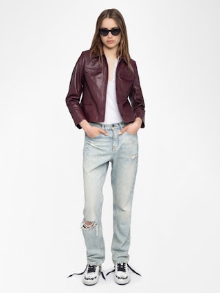 Liam Leather Jacket - Fitted buttoned jacket with embossed wings in smooth leather.