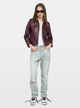 Liam Leather Jacket - Fitted buttoned jacket with embossed wings in smooth leather.