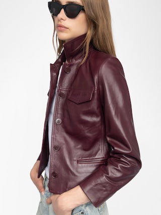Liam Leather Jacket - Fitted buttoned jacket with embossed wings in smooth leather.