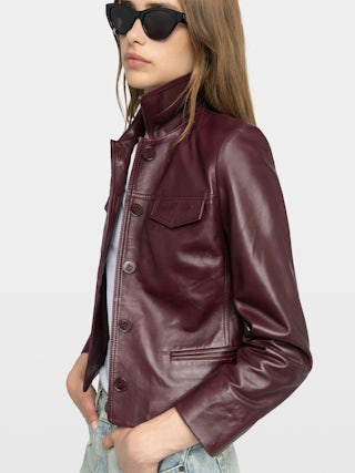Liam Leather Jacket - Fitted buttoned jacket with embossed wings in smooth leather.