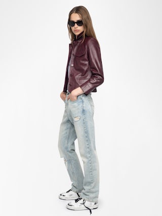 Liam Leather Jacket - Fitted buttoned jacket with embossed wings in smooth leather.
