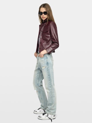 Liam Leather Jacket - Fitted buttoned jacket with embossed wings in smooth leather.