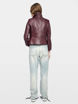 Jacket Liam Leather - Fitted buttoned jacket with embossed wings in smooth leather.