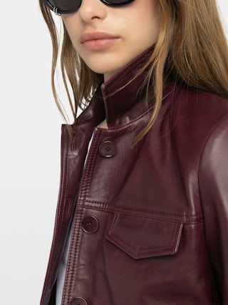 Liam Leather Jacket - Fitted buttoned jacket with embossed wings in smooth leather.
