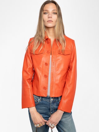Jacket Liam Leather - Fitted buttoned jacket in smooth leather with embossed wings.