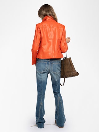 Jacket Liam Leather - Fitted buttoned jacket in smooth leather with embossed wings.