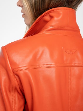 Jacket Liam Leather - Fitted buttoned jacket in smooth leather with embossed wings.