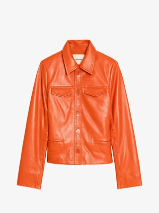 Jacket Liam Leather - Fitted buttoned jacket in smooth leather with embossed wings.