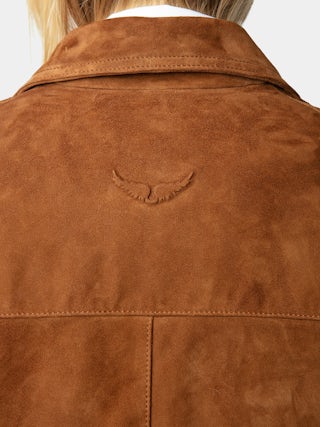 Lessa Jacket 100% Suede Leather - Cropped suede leather jacket with embossed wing on the back.