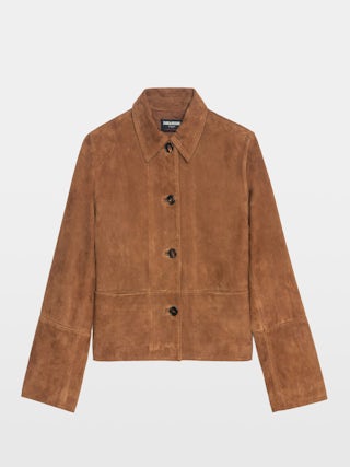 Lessa Jacket 100% Suede Leather - Cropped suede leather jacket with embossed wing on the back.