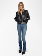 Jacke Liston 100% Leder - Kurze, geknöpfte Jacke aus glattem Leder mit geprägtem Flügel auf dem Rücken.